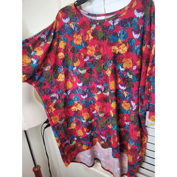LuLaRoe Irma Tunic 3XL Red Multicolor Abstract Colorblock NWT Resort wrinkle fre - Picture 2 of 6
